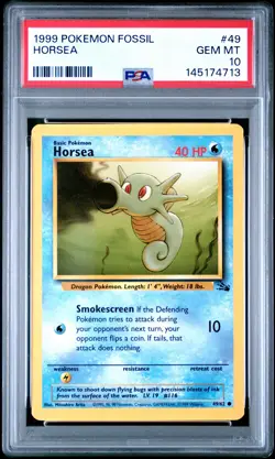 1999 POKEMON FOSSIL #49 HORSEA PSA 10 - Image 1