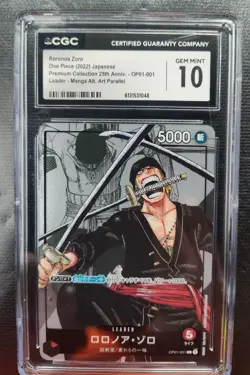 2022 One Piece JP Prem. Coll. 25th Anniv. OP01-001 Roronoa Zoro Manga Alt CGC 10 - Image 1