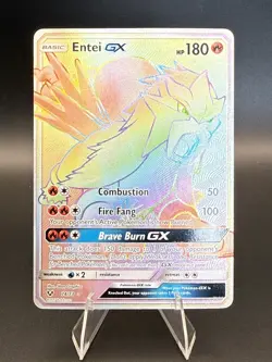 Pokemon Entei GX TCG Shining Legends Holo Card 74/73 Secret Hyper Rainbow Rare - Image 1
