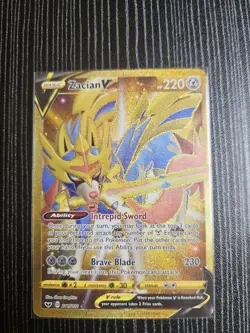Zacian V 211/202 Pokemon Sword And Shield Base Set Gold Rare Mint - Image 1