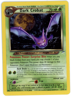 DARK CROBAT 2000 Pokemon TCG Neo Destiny Rare Holo Foil #2/105 - Image 1