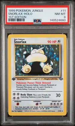 1999 POKEMON JUNGLE 1ST EDITION #11 SNORLAX-HOLO PSA 8 - Image 1