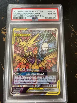 Pokemon TCG Moltres, Zapdos Articuno GX SM210 Tag Team Black Star Promo PSA 8 - Image 1