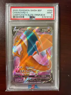 Pokemon Charizard V Champion's Path ETB Full Art Promo SWSH050 PSA 9 Mint - Image 1