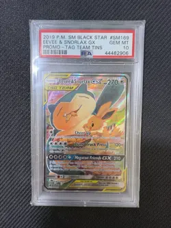 2019 EEVEE & SNORLAX GX SM169 TAG TEAM TINS SM BLACK STAR PROMO POKEMON PSA 10 - Image 1