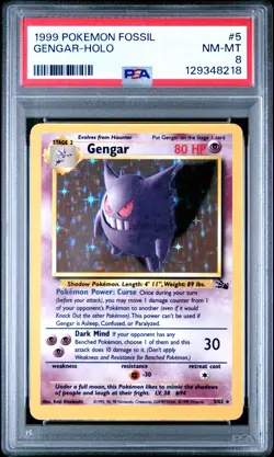 1999 POKEMON FOSSIL #5 GENGAR-HOLO PSA 8 - Image 1