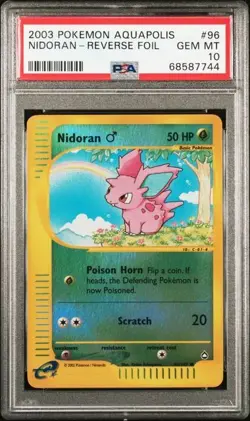 2003 POKEMON AQUAPOLIS #96 NIDORAN REVERSE HOLO FOIL PSA 10 POP 9 - Image 1