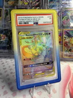 POKEMON MEWTWO AND MEW GX RAINBOW SECRET RARE 242/236 2019 UNIFIED MINDS PSA 1 - Image 1