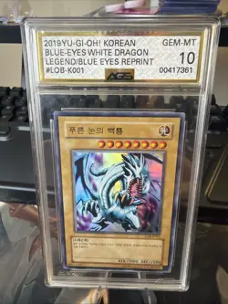 2019 Yu-Gi-Oh! Korean Blue-Eyes White Dragon Reprint LOB-K001 AGS GEM-MT 10 - Image 1