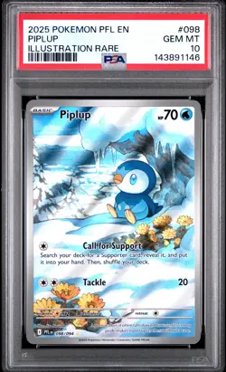 2025 POKEMON PFL EN-PHANTASMAL FLAMES ILLUSTRATION RARE #098 PIPLUP PSA 10 - Image 1