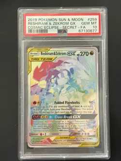 Pokemon Reshiram & Zekrom GX #259 Cosmic Eclipse PSA 10 GEM MINT - Image 1