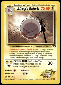 Lt. Surge's Electrode 52/132 Uncommon Gym Challenge Pokemon Unlimited MP - Image 1