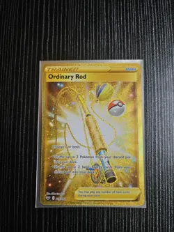 Ordinary Rod Pokemon Sword And Shield Base Set Gold Rare Mint - Image 1