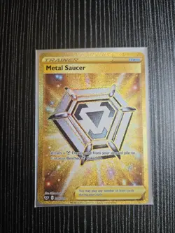 Metal Saucer 214/202 Pokemon Sword And Shield Base Set Gold Rare Mint - Image 1