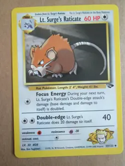 Lt. Surge's Raticate - 53/132 - Common WOTC TCG—Gym Challenge Pokemon Card - Image 1