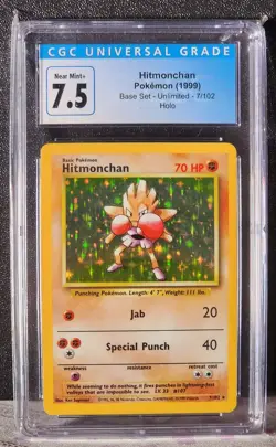 CGC 7.5 Hitmonchan 7/102 Holo Base Set Pokemon Card - Image 1