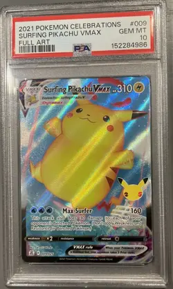 Pokemon Surfing Pikachu Vmax Full Art Celebrations 009/025 PSA 10 - Image 1