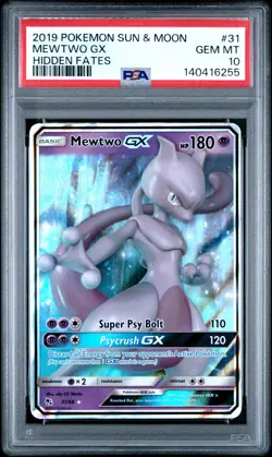 2019 POKEMON SUN & MOON HIDDEN FATES #31 MEWTWO GX PSA 10 - Image 1