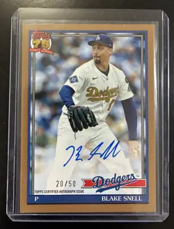 BLAKE SNELL - 2026 Topps Series 1 On Card Auto Gold /50 SSP #91A-BSN - DODGERS - Image 1