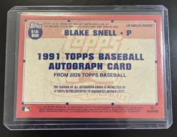 BLAKE SNELL - 2026 Topps Series 1 On Card Auto Gold /50 SSP #91A-BSN - DODGERS - Image 2
