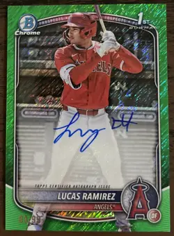 2025 Bowman Chrome Prospects Lucas Ramirez -Auto 1st Bowman Green Shimmer /99 - Image 1
