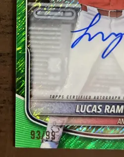 2025 Bowman Chrome Prospects Lucas Ramirez -Auto 1st Bowman Green Shimmer /99 - Image 2