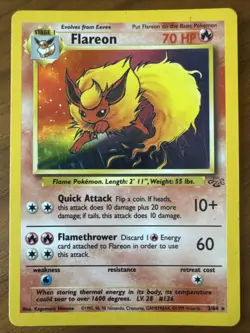 Pokemon TCG Flareon 3/64 Jungle Holo Rare Unlimited Card 1995 #136 - Image 1