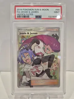 2019 Pokemon Sun & Moon FA Jessie & James Hidden Fates Full Art 68/68 PSA 9 Mint - Image 1
