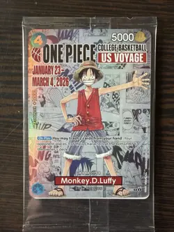 One Piece College Basketball US Voyage Monkey D. Luffy Trading Card MINT SEALED - Image 1