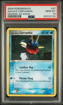 PSA 10 - 2004 EX Team Magma vs Team Aqua's Carvanha 47/95 Pokemon Card - Image 1