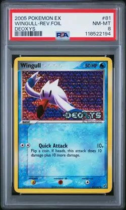 2005 POKEMON EX DEOXYS #81 WINGULL-REVERSE FOIL PSA 8 - Image 1