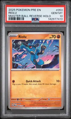 2025 POKEMON PRE EN-PRISMATIC EVOLUTIONS MASTER BALL REVERSE HOLO RIOLU PSA 10 - Image 1