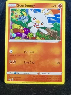 Pokemon TCG Scorbunny SWSH071 HOLO Sword & Shield Black St MINT - Pack 2 sleeve - Image 1