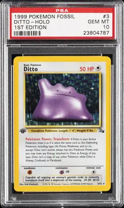 1999 POKEMON FOSSIL 1ST EDITION #3 DITTO-HOLO PSA 10 - Image 1