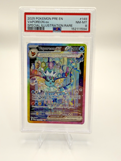 2025 POKEMON PRE EN-PRISMATIC EVOLUTIONS #149 VAPOREON EX PSA 8 - Image 1