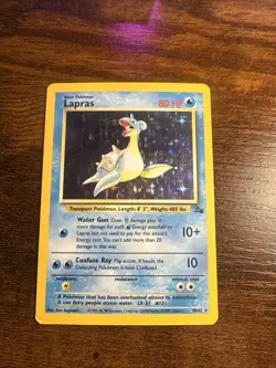 Pokemon TCG Lapras Fossil Holo Unlimited Rare Card 10/62 MP-LP Condition - Image 1