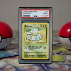 1999 Pokemon TCG Base Set Bulbasaur Common Card 44/102 PSA 8 NM-MT - Image 1