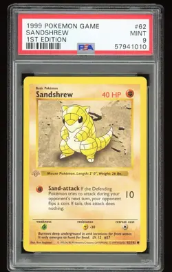 1999 Pokemon 1st EDITION BASE SET #62 - SANDSHREW GRAY STAMP - Fresh PSA 9 MINT! - Image 1