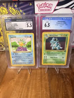 1999 Pokemon Nidoqueen Holo 7/64 CGC 6.5 Squirtle Shadowless 63/102 CGC 5.5 - Image 1
