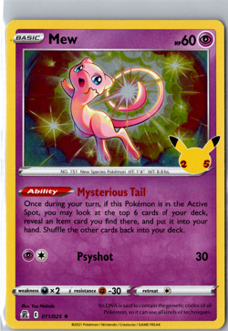 2021 Celebrations Pokemon TCG - 011/025 Mew - Holo Rare - Image 1