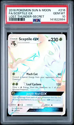 2018 POKEMON SUN & MOON LOST THUNDER SECRET #216 FULL ART/SCEPTILE GX PSA 10 - Image 1