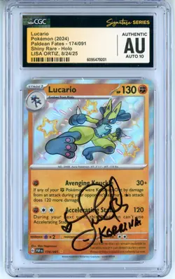 CGC Auto 10 Signed Lisa Ortiz Pokemon TCG Lucario 174/091 SV: Paldean Fates Holo - Image 1