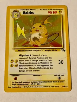 Pokemon TCG Raichu 14/62 Holo Rare Fossil LP - Image 1