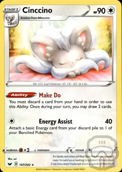 Cinccino 147/202 R Sword & Shield Pokemon NM/M - Image 3