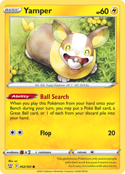 Yamper 052/163 Common Battle Styles Pokemon Reverse Holo NM/M - Image 1