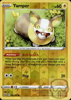 Yamper 052/163 Common Battle Styles Pokemon Reverse Holo NM/M - Image 3
