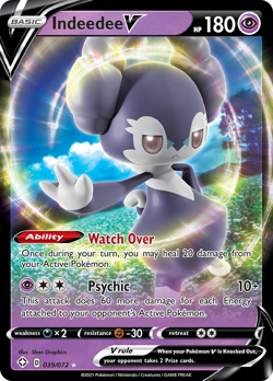 Indeedee V 039/072 Holo Rare V Shining Fates Pokemon NM/M - Image 1