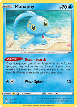 Manaphy 024/072 R Shining Fates Pokemon Reverse Holo NM/M - Image 1