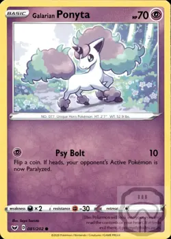 Galarian Ponyta 081/202 C Sword & Shield Pokemon NM/M - Image 3