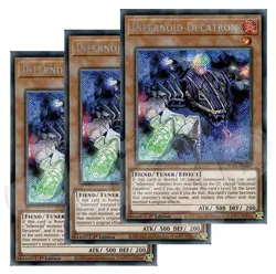 Yugioh Infernoid Decatron x 3 - 1st Edition Secret Rare NM - Free Holo Card - Image 1